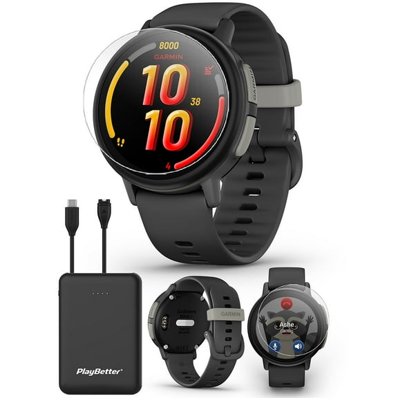 Garmin Bounce 2 (Slate Gray) Kids GPS Smartwatch Bundle with PlayBetter Portable Charger & HD Screen Protectors