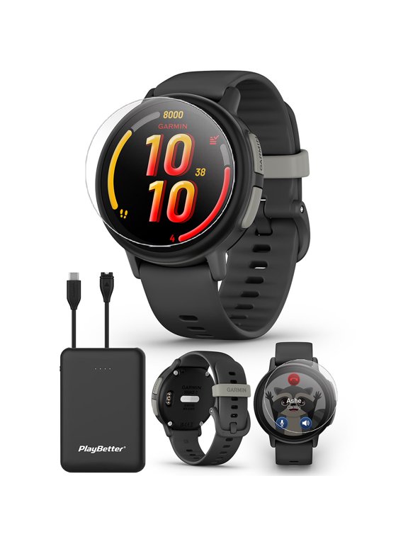 Garmin Bounce 2 (Slate Gray) Kids GPS Smartwatch Bundle with PlayBetter Portable Charger & HD Screen Protectors