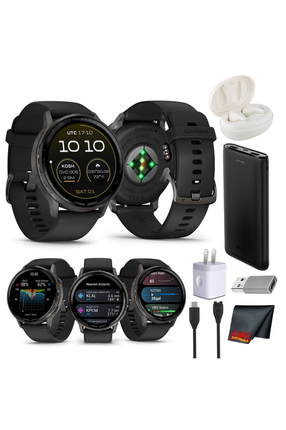 D2 Air X15 Aviation Smartwatch 45MM Slate Stainless Steel Bezel Black Silicone Band AMOLED Display GPS Direct-To Navigation Built-In Flashlight Pilot Watch Bundle
