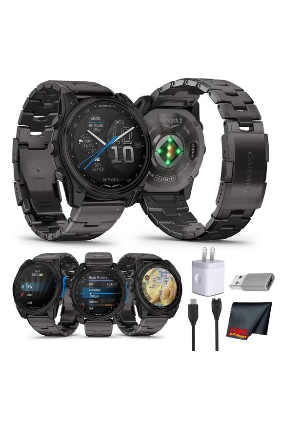 D2 Mach 2 Aviator Smartwatch, 47mm AMOLED Touchscreen, GPS Moving Map with Aviation Weather, Built-In Flashlight, Oxford Brown Leather Band Bundle