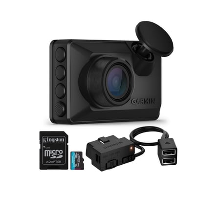 Garmin Dash Cam X110 Compact 1080p Camera with 140-Degree Field of View and Voice Control (Black) Bundle with Garmin Constant Power Cable for Dash Cams (Black) and 128GB Memory Card (3 Items)