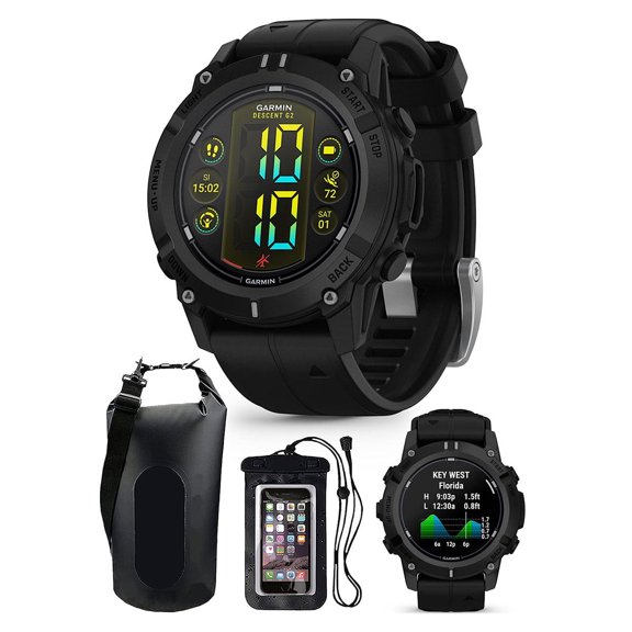 Garmin Descent G2 (Black with Black Band) AMOLED Dive Computer Watch Bundle with PlayBetter Dry Bag Pack