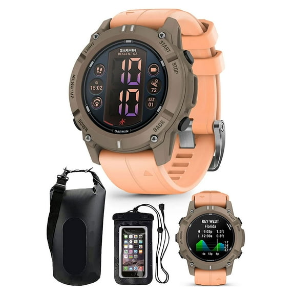 Garmin Descent G2 (Paloma with Shell Pink Band) AMOLED Dive Computer Watch Bundle with PlayBetter Dry Bag Pack