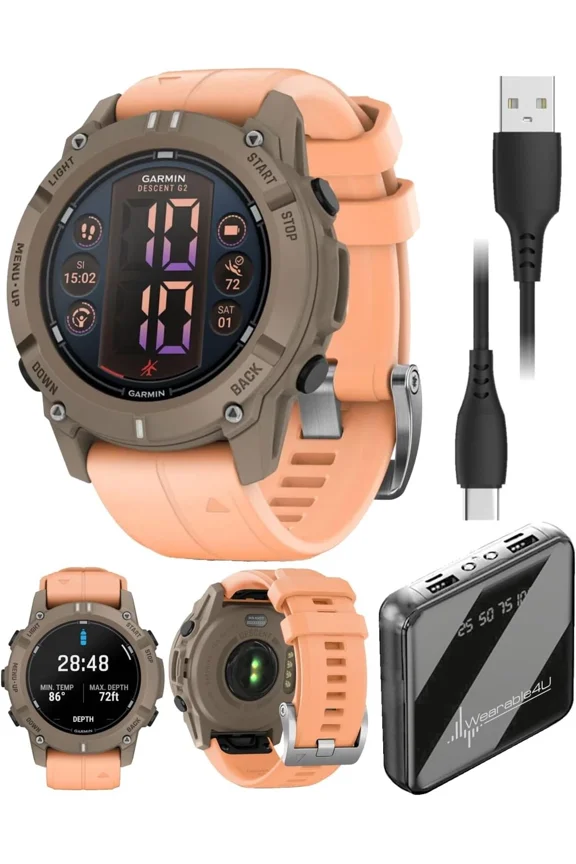 Garmin Descent G2 Watch-Style Dive Computer Smartwatch Paloma with Shell Pink Band with Power Bank Bundle