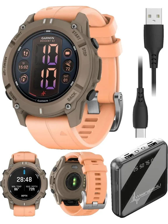Garmin Descent G2 Watch-Style Dive Computer Smartwatch Paloma with Shell Pink Band with Power Bank Bundle