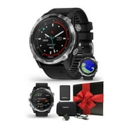 مجموعة هدايا ساعة ذكية للكمبيوتر من Garmin Descent Mk2 من الفولاذ المقاوم للصدأ/الأسود | شاحن PlayBetter، محول حائط، حقيبة صلبة | ساعة غوص
