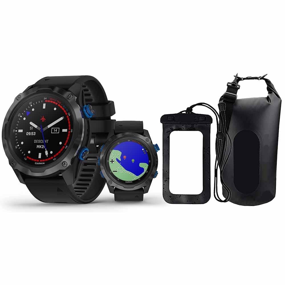 Garmin Descent Mk2i (Titanium Carbon Gray DLC/Black) Dive Computer Smartwatch Bundle | with PlayBetter Dry Bag Set | Diving Watch