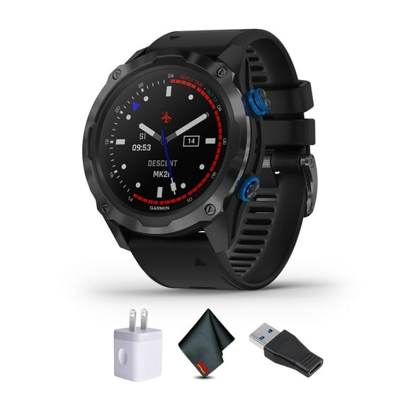 Garmin Descent Mk2i, Watch-Style Dive Computer with Air Integration, Multisport Training Smartwatch, Titanium Carbon Gray DLC with Black Band Bundle With Microfiber Cleaning Cloth + More