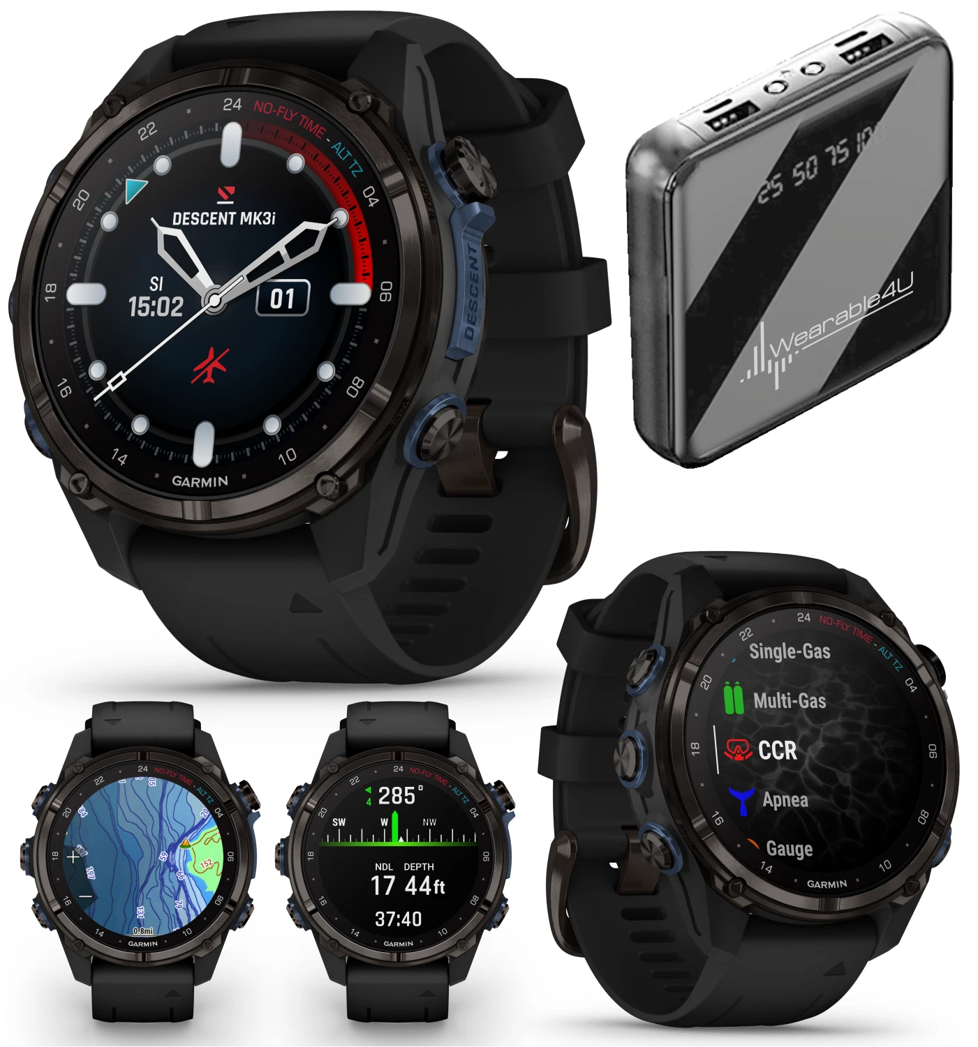 Garmin Descent Mk3i 43 mm Titanium Dive Computer +Extra-Long Strap, AMOLED Display, GPS Smartwatch & Wearable4U Gift Bundle (010-02753-10)