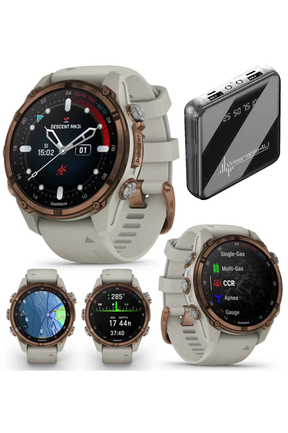 Garmin Descent Mk3i 43 mm Titanium Dive Computer +Extra-Long Strap, AMOLED Display, GPS Smartwatch & Wearable4U Gift Bundle (010-02753-13)