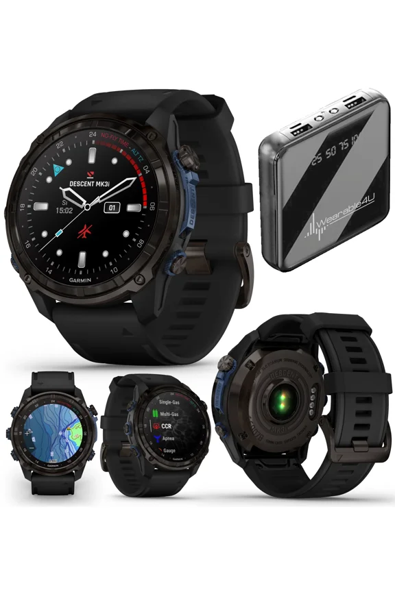 Garmin Descent Mk3i 51 mm Titanium Dive Computer +Extra-Long Strap, AMOLED Display, GPS Smartwatch & Wearable4U Gift Bundle (010-02752-10)