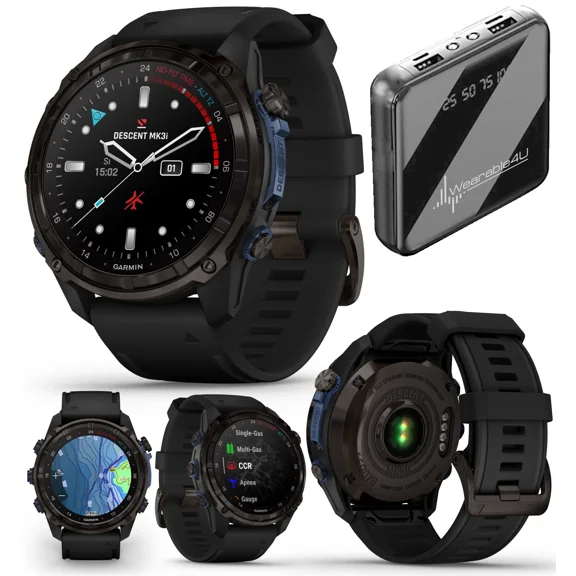 Garmin Descent Mk3i 51 mm Titanium Dive Computer +Extra-Long Strap, AMOLED Display, GPS Smartwatch & Wearable4U Gift Bundle (010-02752-10)