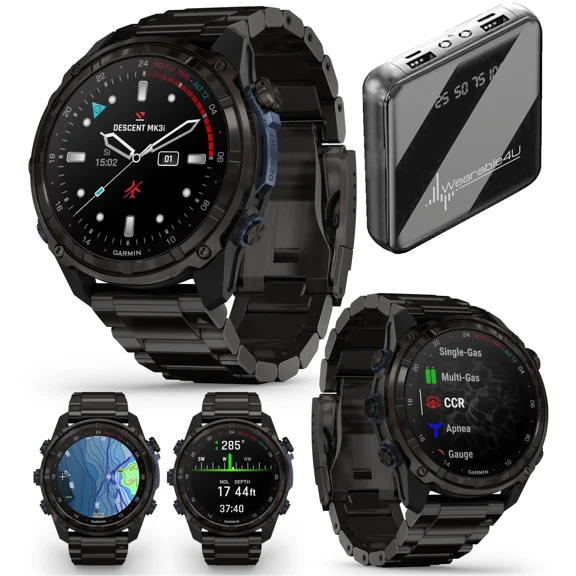 Garmin Descent Mk3i 51 mm Titanium Dive Computer +Extra-Long Strap, AMOLED Display, GPS Smartwatch & Wearable4U Gift Bundle (010-02752-13)