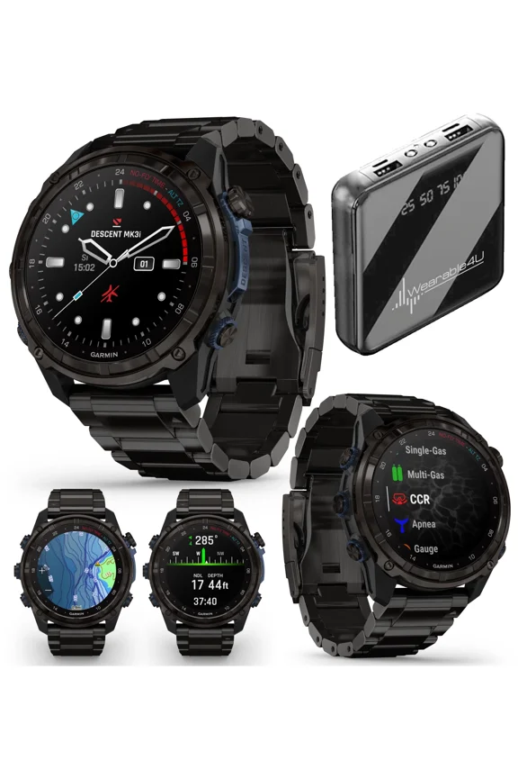 Garmin Descent Mk3i 51 mm Titanium Dive Computer +Extra-Long Strap, AMOLED Display, GPS Smartwatch & Wearable4U Gift Bundle (010-02752-13)