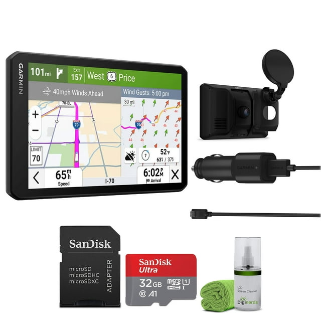 Garmin Dezl Cam OTR725 GPS Truck Navigator with Dash Cam 7" Large Display Touchscreen, Commercial Navigation for Semi Trucker Driver with 32GB SD Memory Card + LCD Cleaning Kit