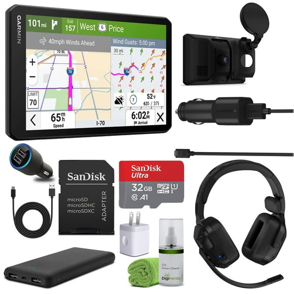 Garmin Dezl Cam OTR725 GPS Truck Navigator with Dash Cam 7" Large Display Touchscreen with dēzl Headset 110 Premium Trucking Headset + More