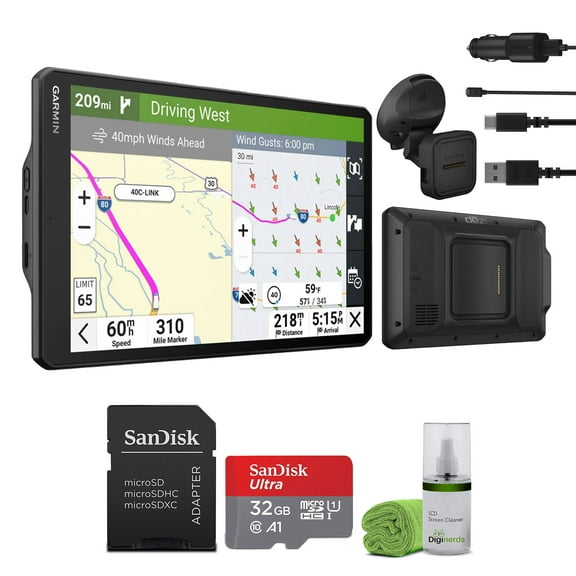 Garmin Dezl OTR1020 GPS Truck Navigator 10" Extra-Large Display Touchscreen, Commercial GPS Navigation for Semi Trucker Driver with 32GB SD Memory Card + LCD Cleaning Kit