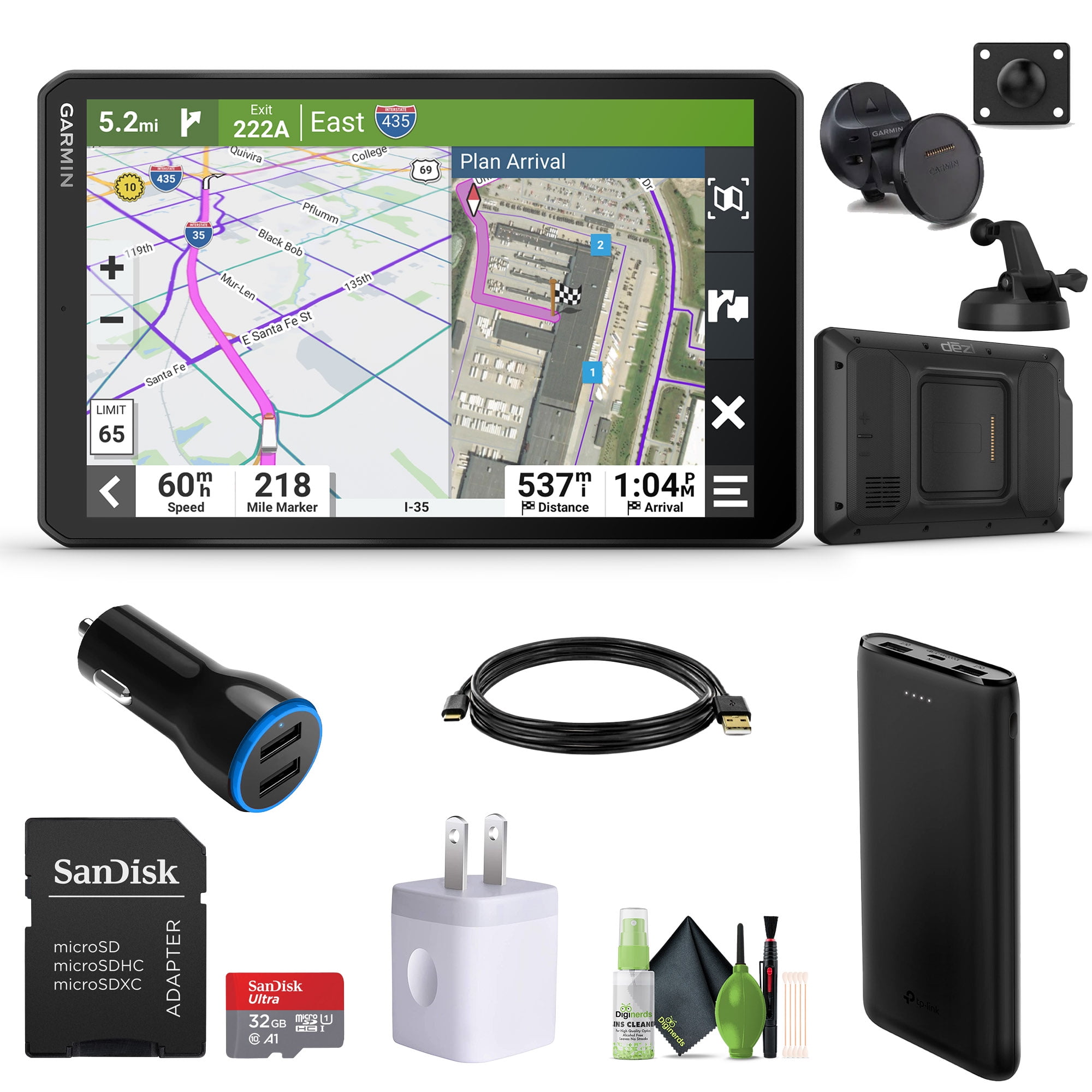 BOVKE Custodia rigida per navigatore GPS Garmin dezl OTR800 / d?zl OTR810 / DriveSmart 86 / Garmin RV 890 da 8 pollici, spazio extra per caricabatterie, supporto a frizione, cavi, accessori, Nero+Nero