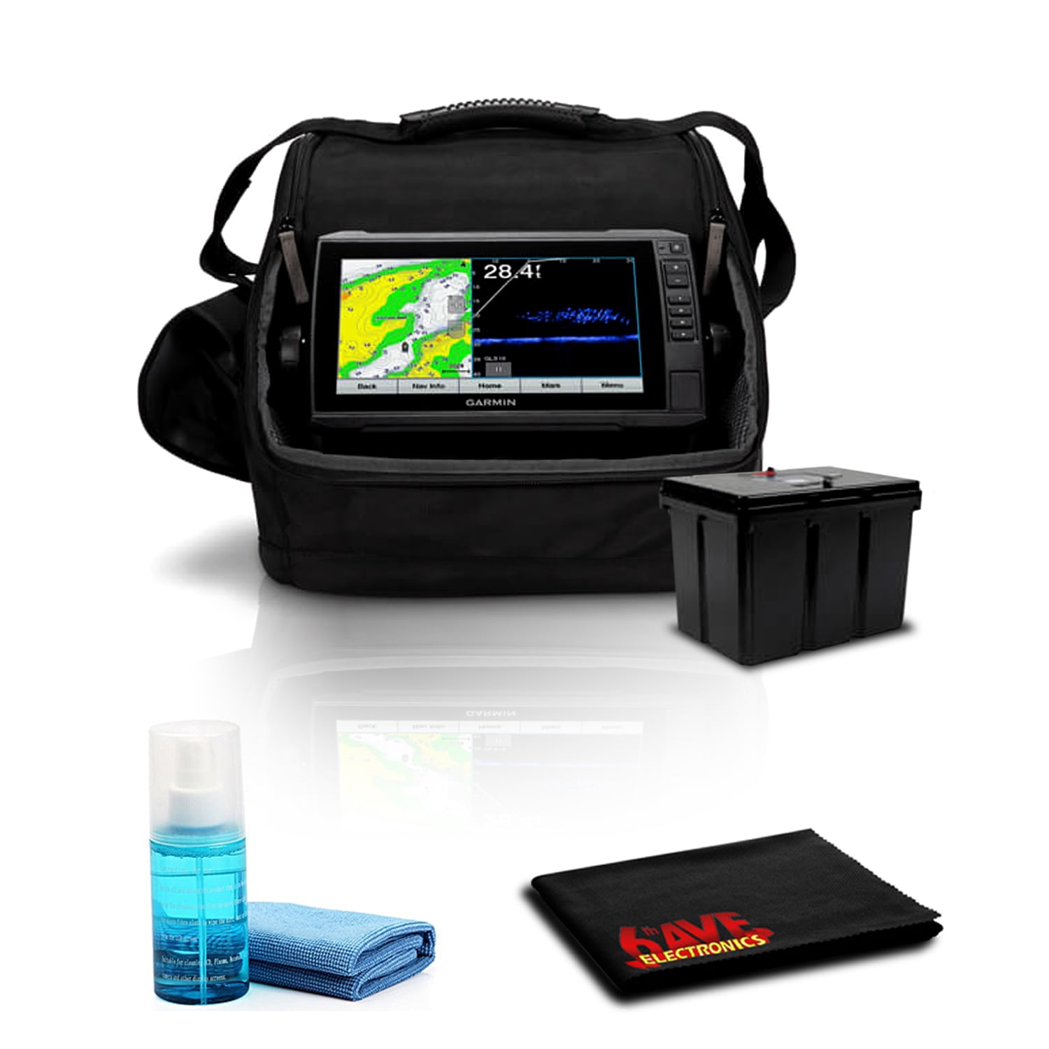 Garmin ECHOMAP UHD 93sv Panoptix LiveScope Ice Fishing Bundle With 6Ave  Cleaning Kit 