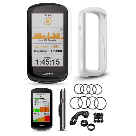 Garmin Edge 1040 Solar GPS Bike Computer with PlayBetter Tempered Glass Screen, White Case & MTB Mounts