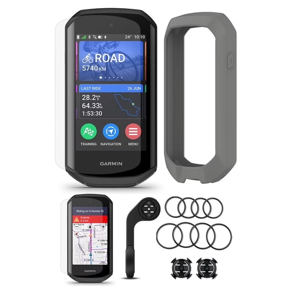 Garmin Edge 1050 Premium Cycling Computer Bundle with PlayBetter Silicone Case (Gray), HD Screen Protectors, Mounts, Tether