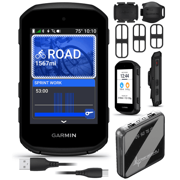 Garmin Edge 550, Compact GPS Cycling Computer, 2.7" Vivid Color Display, Advanced Training & Performance Insights + Bike Speed Sensor 2 & Cadence Sensor 2 w/ Wearable4U PowerBank Bundle