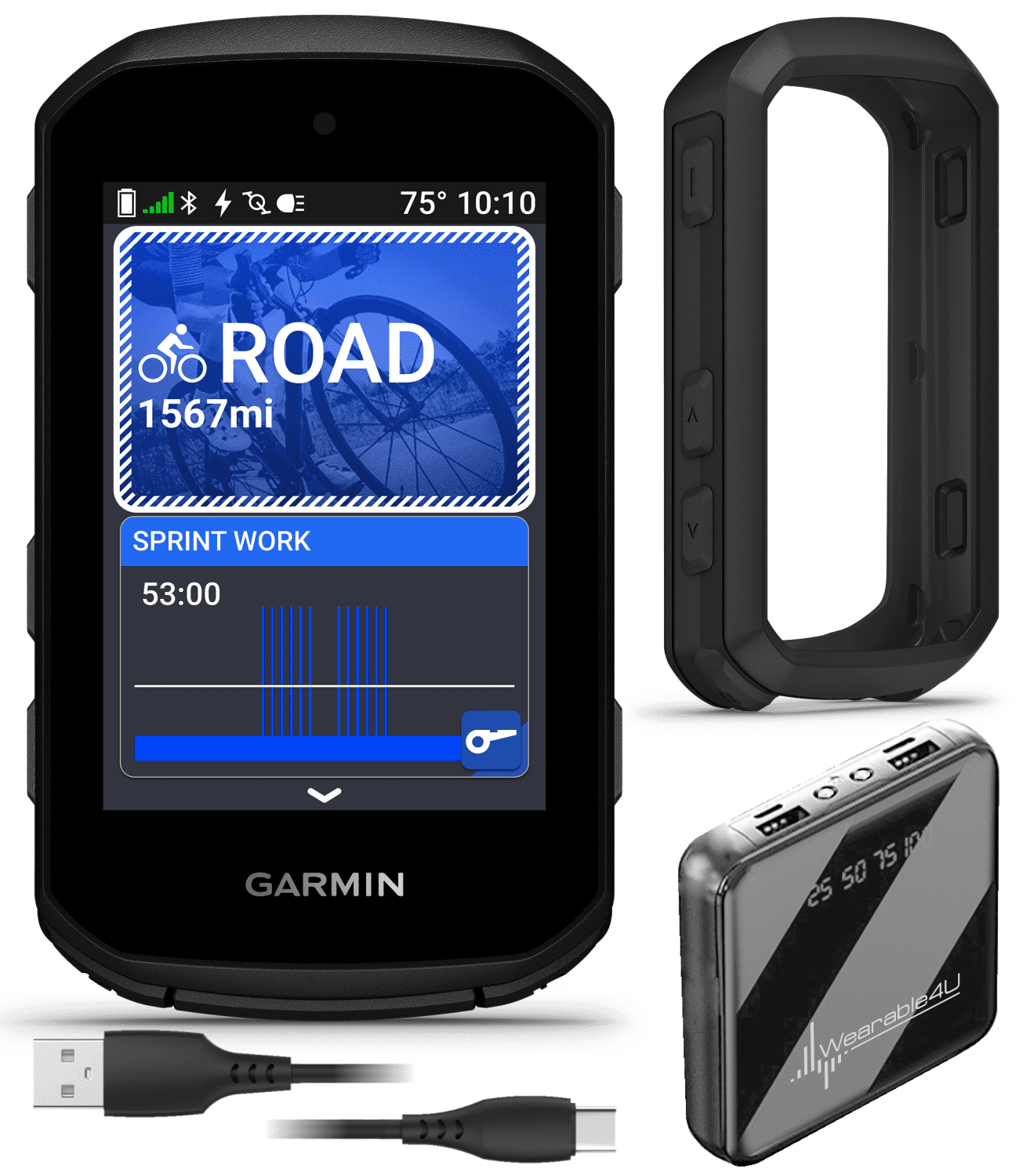 Garmin Edge 550, Compact GPS Cycling Computer, 2.7" Vivid Color Display, Bike-Specific Mapping, Advanced Training & Performance Insights + Black Silicone Case w/ Wearable4U PowerBank Bundle