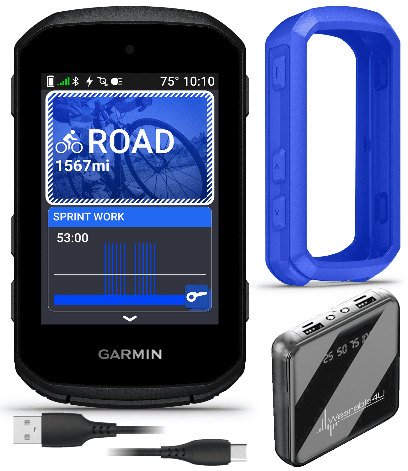 Garmin Edge 550, Compact GPS Cycling Computer, 2.7" Vivid Color Display, Bike-Specific Mapping, Advanced Training & Performance Insights + Blue Silicone Case w/ Wearable4U PowerBank Bundle
