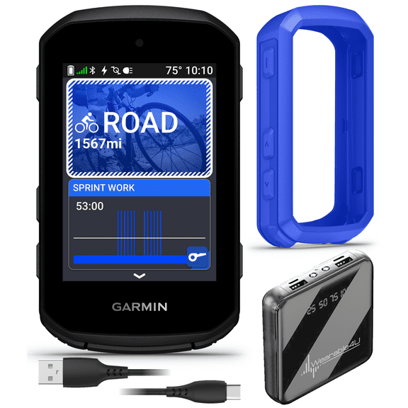 Garmin Edge 550, Compact GPS Cycling Computer, 2.7" Vivid Color Display, Bike-Specific Mapping, Advanced Training & Performance Insights + Blue Silicone Case w/ Wearable4U PowerBank Bundle