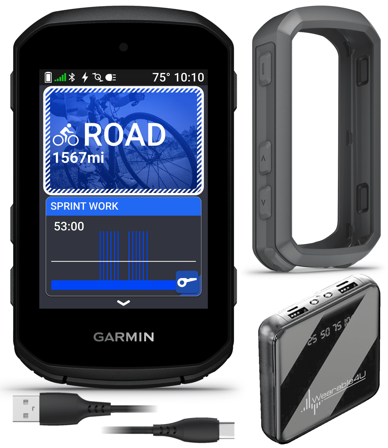 Garmin Edge 550, Compact GPS Cycling Computer, 2.7" Vivid Color Display, Bike-Specific Mapping, Advanced Training & Performance Insights + Pebble Gray Silicone Case w/ Wearable4U PowerBank Bundle