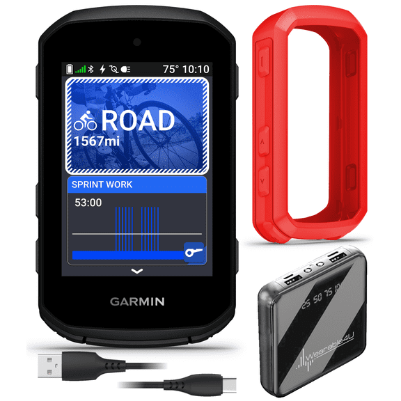 Garmin Edge 550, Compact GPS Cycling Computer, 2.7" Vivid Color Display, Bike-Specific Mapping, Advanced Training & Performance Insights + Red Silicone Case w/ Wearable4U PowerBank Bundle
