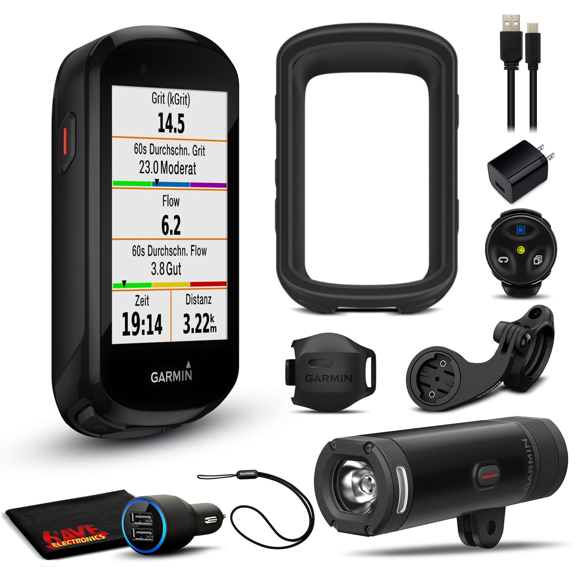 Garmin Edge 830 Mountain Bike Bundle with Varia UT800 Smart Headlight,  Extra Charging Adapters, and 6Ave Cleaning Cloth