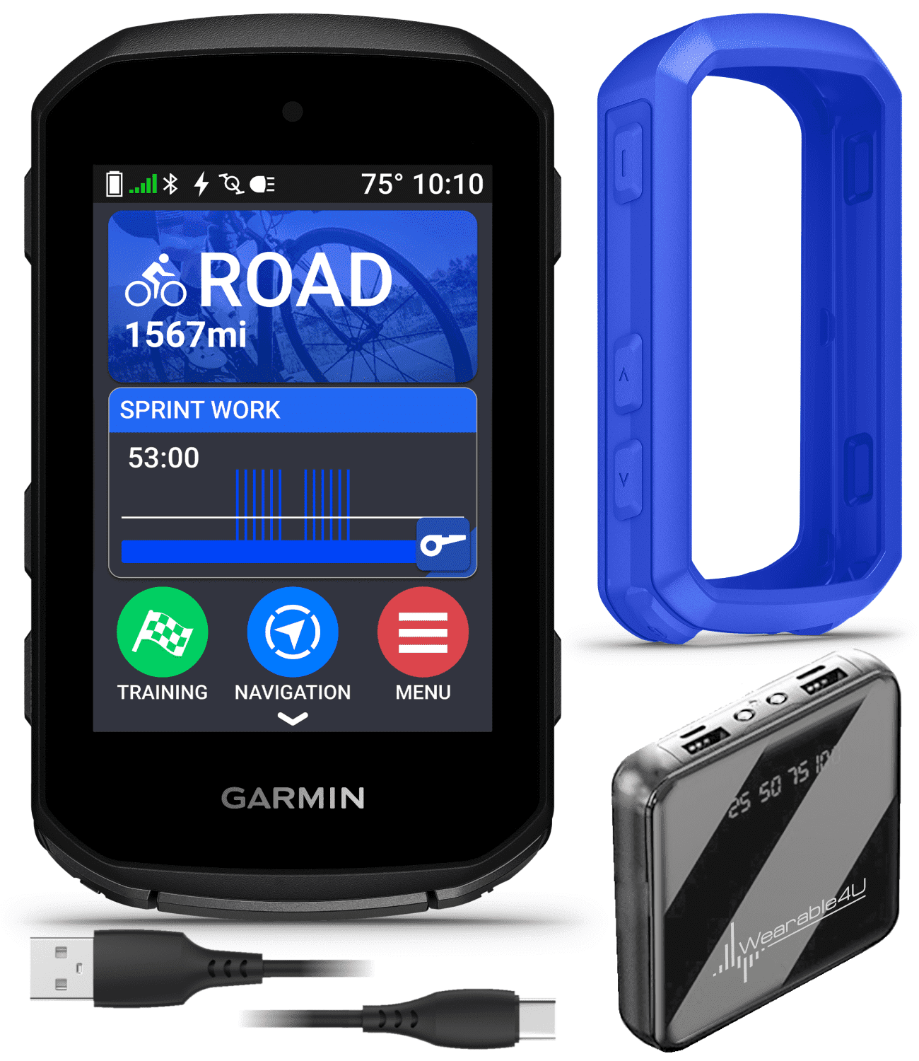 Garmin Edge 850, Compact GPS Cycling Computer, 2.7" Vivid Color Display, Bike-Specific Mapping, Advanced Training & Performance Insights + Blue Silicone Case w/ Wearable4U PowerBank Bundle