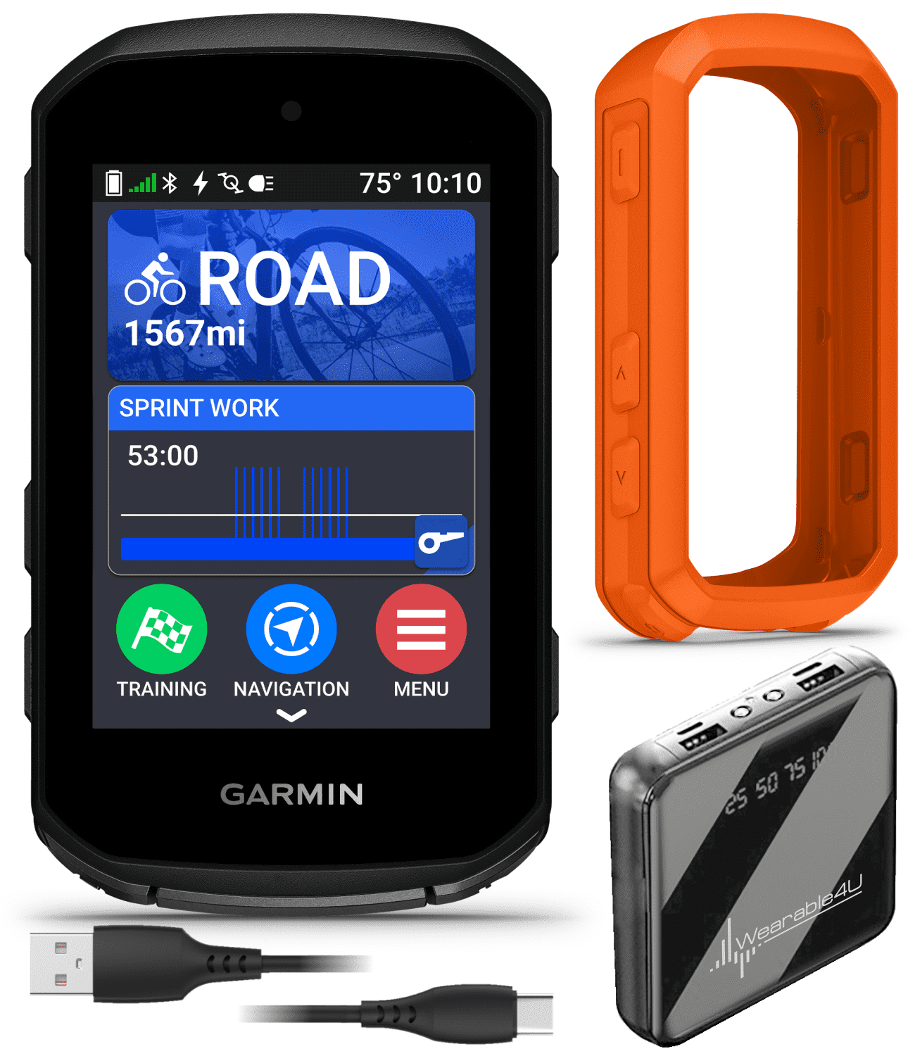 Garmin Edge 850, Compact GPS Cycling Computer, 2.7" Vivid Color Display, Bike-Specific Mapping, Advanced Training & Performance Insights + Orange Silicone Case w/ Wearable4U PowerBank Bundle