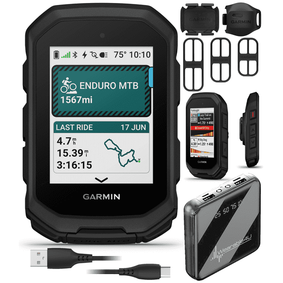 Garmin Edge MTB Rugged GPS Bike Computer with Mountain Bike Metrics, Trail & Topo Maps, Multi-Band GPS, Navigation, MTB Mounts + Garmin Bike Speed Sensor 2 & Cadence Sensor 2 + Wearable4U PowerBank