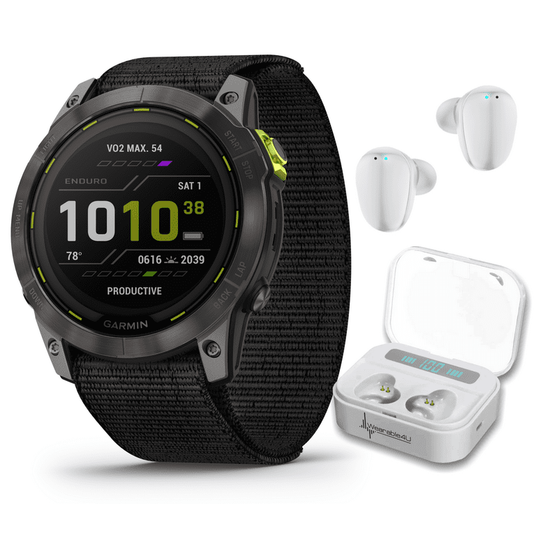 Garmin fenix 7X Pro Solar Multisport GPS 51 mm Smartwatch, Built-in  Flashlight, Black with Wearable4U White EarBuds Bundle 