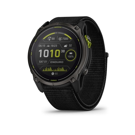 Garmin Enduro 3 GPS Smartwatch 51mm Solar Sapphire, Ultra Battery Life, Mapping, Built-in LED Flashlight, Carbon Gray DLC Titanium, Black UltraFit Nylon Strap