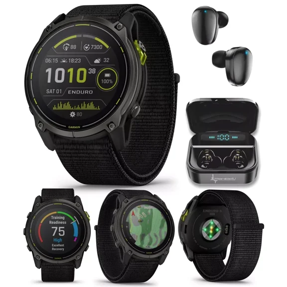 Garmin Enduro 3 Solar Ultraperformance GPS Smartwatch with Black EarBuds Bundle