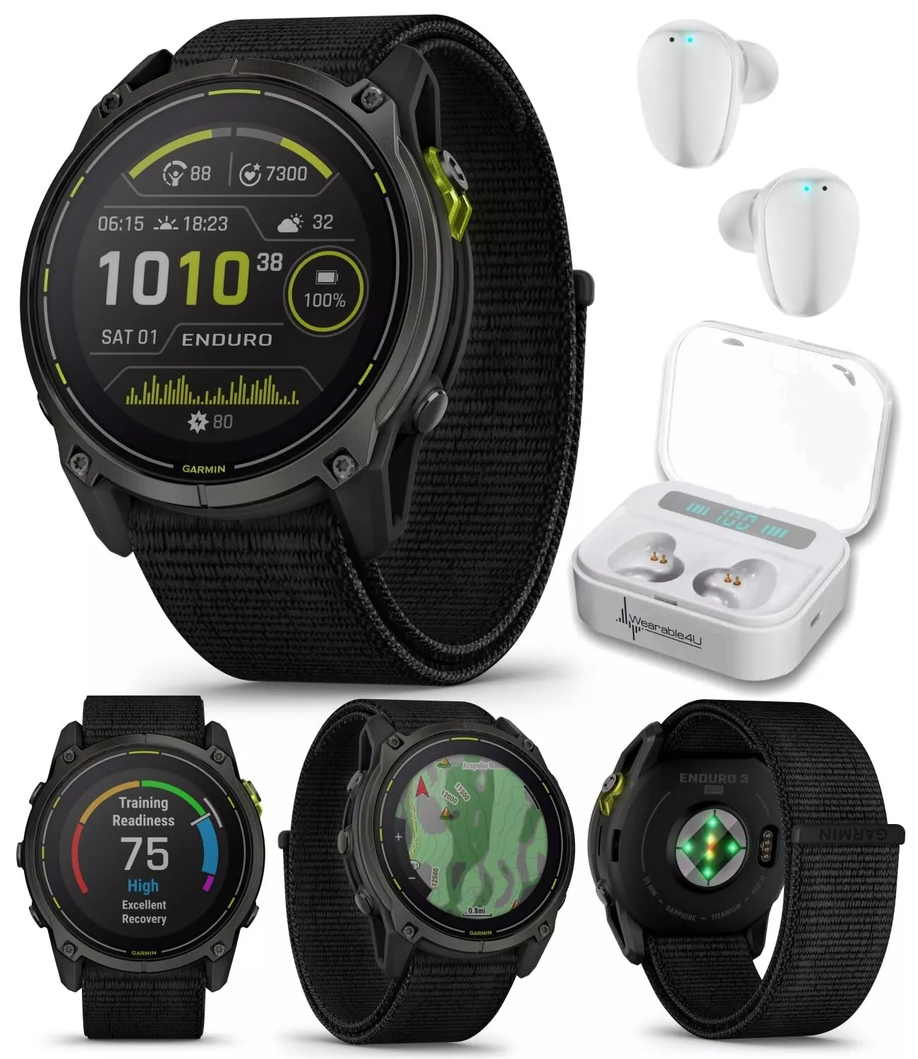 Garmin Enduro 3 Solar Ultraperformance GPS Smartwatch with White EarBuds Bundle