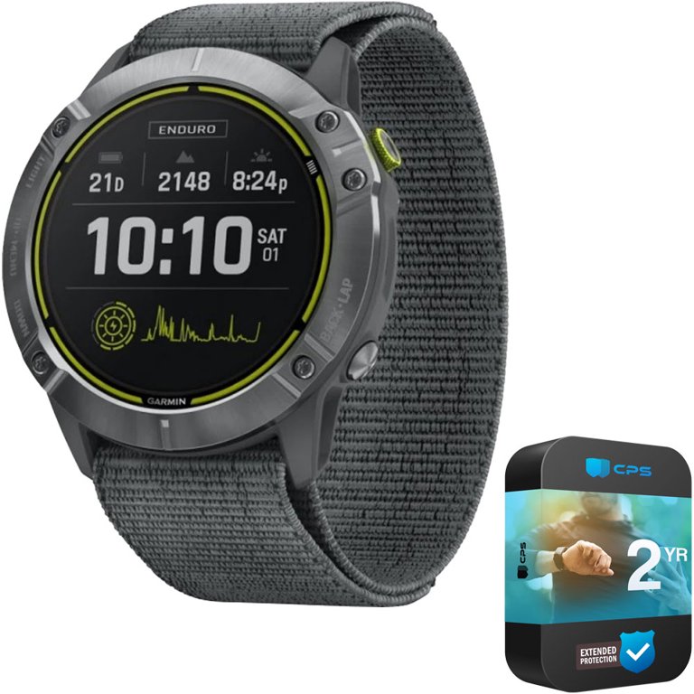 Garmin Enduro Watch Steel w/ Gray UltraFit Nylon Strap Bundle with