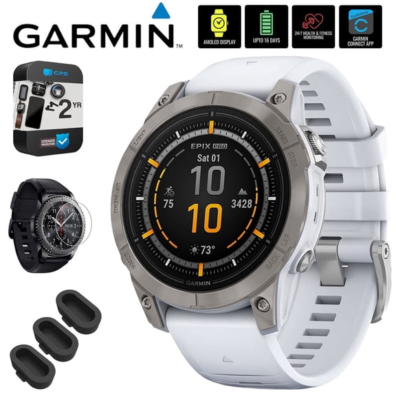 Garmin Epix Pro (Gen 2), 47mm, Sapphire, Titanium, Whitestone 010-02803-20 Bundle with 2 YR CPS Extended Warranty, Deco Essentials 3 Pack Silicone Dust Cover and Glass Screen Protector