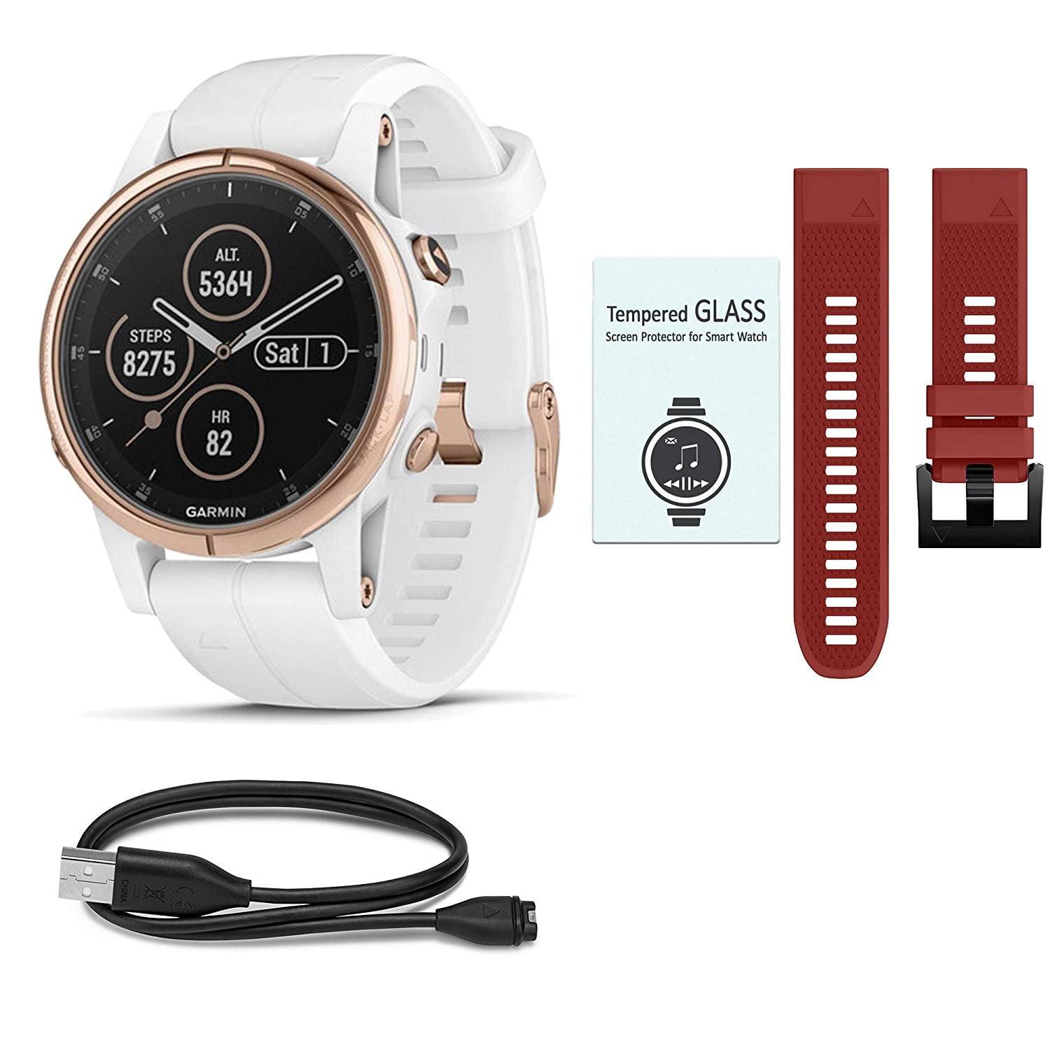 Garmin Fenix 5S Plus Sapphire Rose Gold w Carrara White Band Teal Band Bundle Walmart
