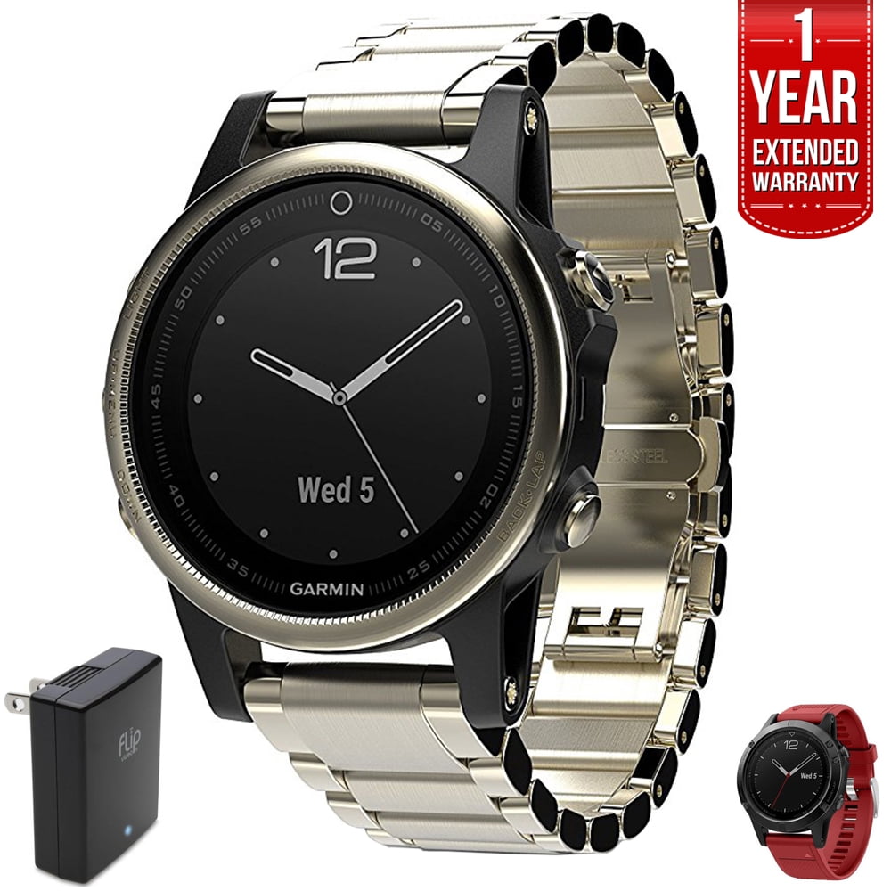 Garmin Fenix 5S Sapphire Multisport 42mm GPS Watch Champagne with Metal Band 010 01685 14 with Universal USB Travel Wall Charger Silicon Wrist Band for Garmin Fenix 5 1 Year Extended Warranty Walmart....