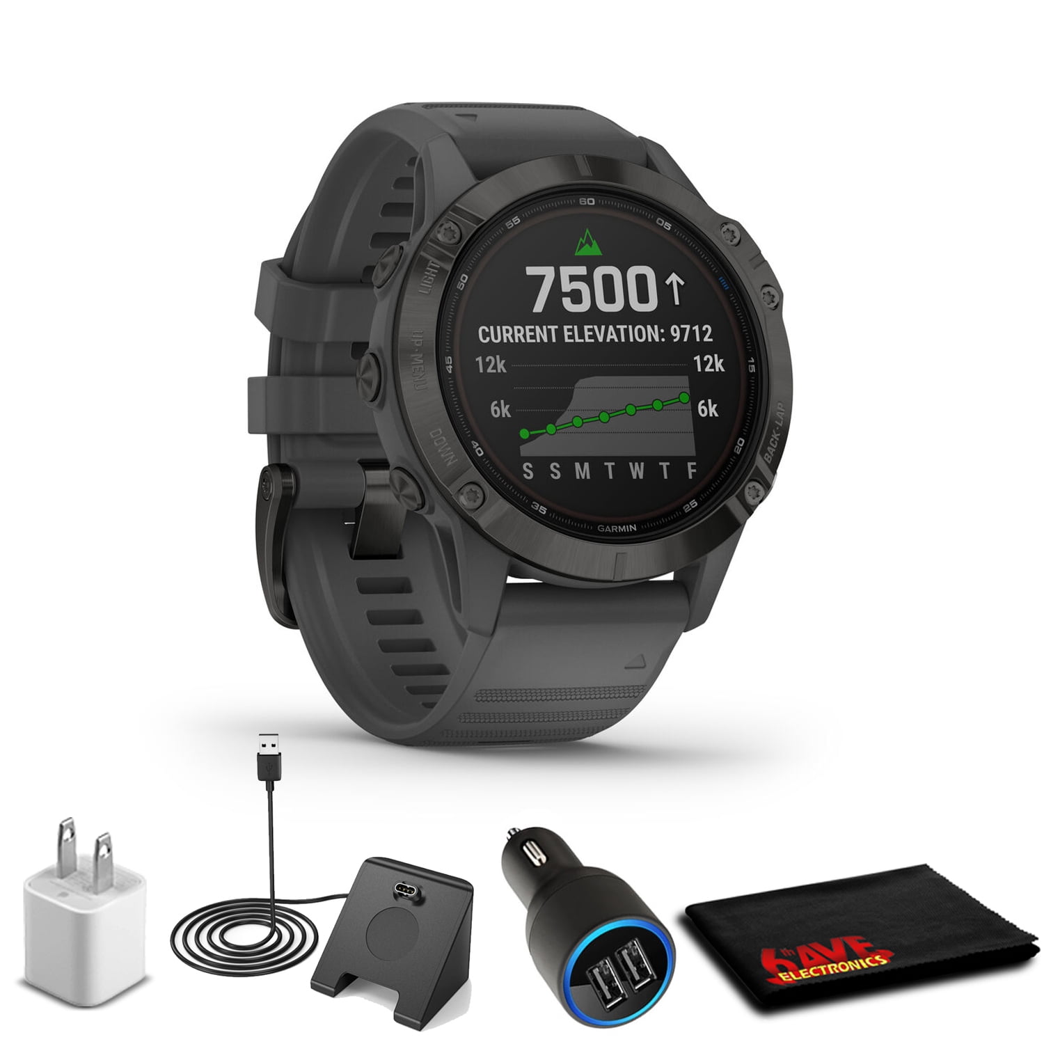 Garmin Fenix 6 Pro Solar Black With Slate Gray Band With Accessories