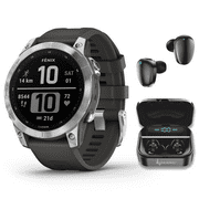 Garmin Fenix 7 Multisport GPS Touchscreen Smartwatch, Silver with Graphite Band with Wearable4U Black EarBuds Bundle