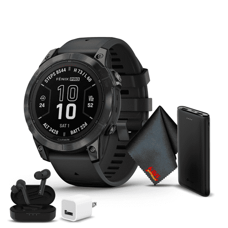 Garmin Fenix 7 Pro Sapphire Solar Edition GPS Smartwatch 47 MM Built-in Flashlight And Power Sapphire Solar Charging Lens And Advanced Training Features With Carbon Gray DLC Titanium with Black Band