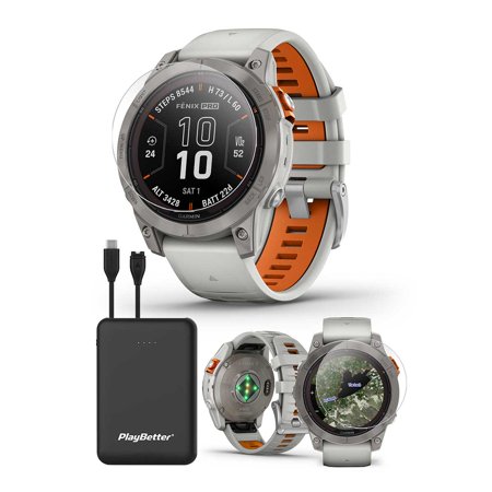 Garmin Fenix 7 Pro GPS Cellular 1.3" Sapphire Solar Fog Gray Titanium Case with Ember Orange Band