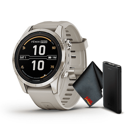 Garmin Fenix 7S Pro Solar Edition 42 MM Sapphire Soft Gold with Light Sand Band GPS Smartwatch Built-in Flashlight And Power Sapphire Solar Charging Lens And Advanced Training Features