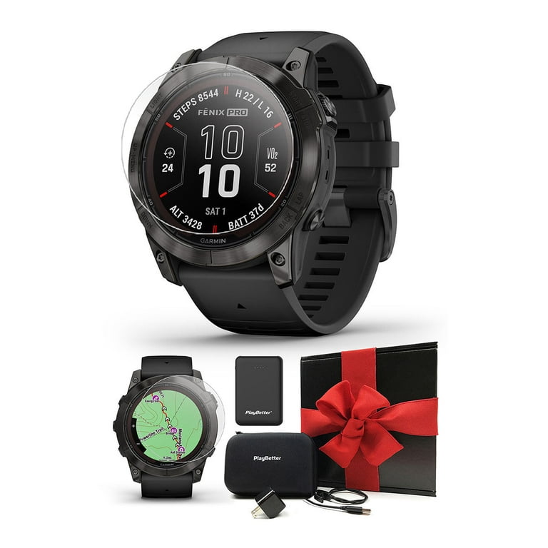 Garmin Fenix 7X Pro Sapphire Solar (Carbon Gray DLC/Black) Multisport GPS  Smartwatch  Gift Box with PlayBetter Screen Protectors, Charger, Wall  Adapter, & Case 