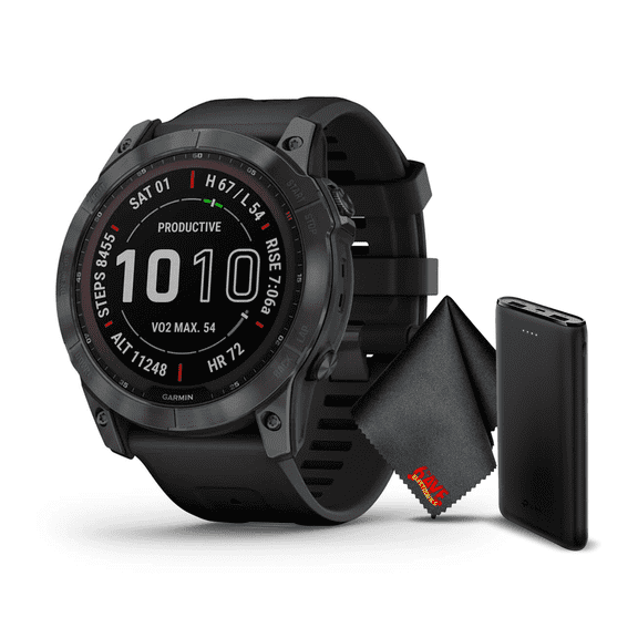 Garmin Fenix 7X Pro Sapphire Solar Edition 51 MM Carbon Gray DLC Titanium with Black Band GPS Smartwatch Built-in Flashlight and Power Sapphire Solar Charging Lens and Advanced Training Features